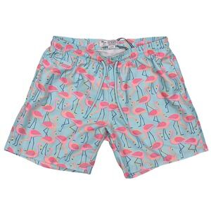 Free Planet Men's Flamingo Swim Trunks Blue Large‎ Elastic Drawstring Waist